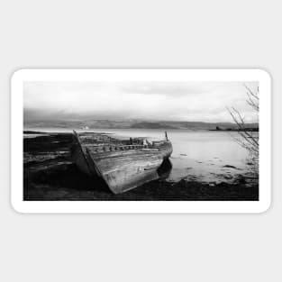 Monochrome Fishing Boats, Isle of Mull Sticker